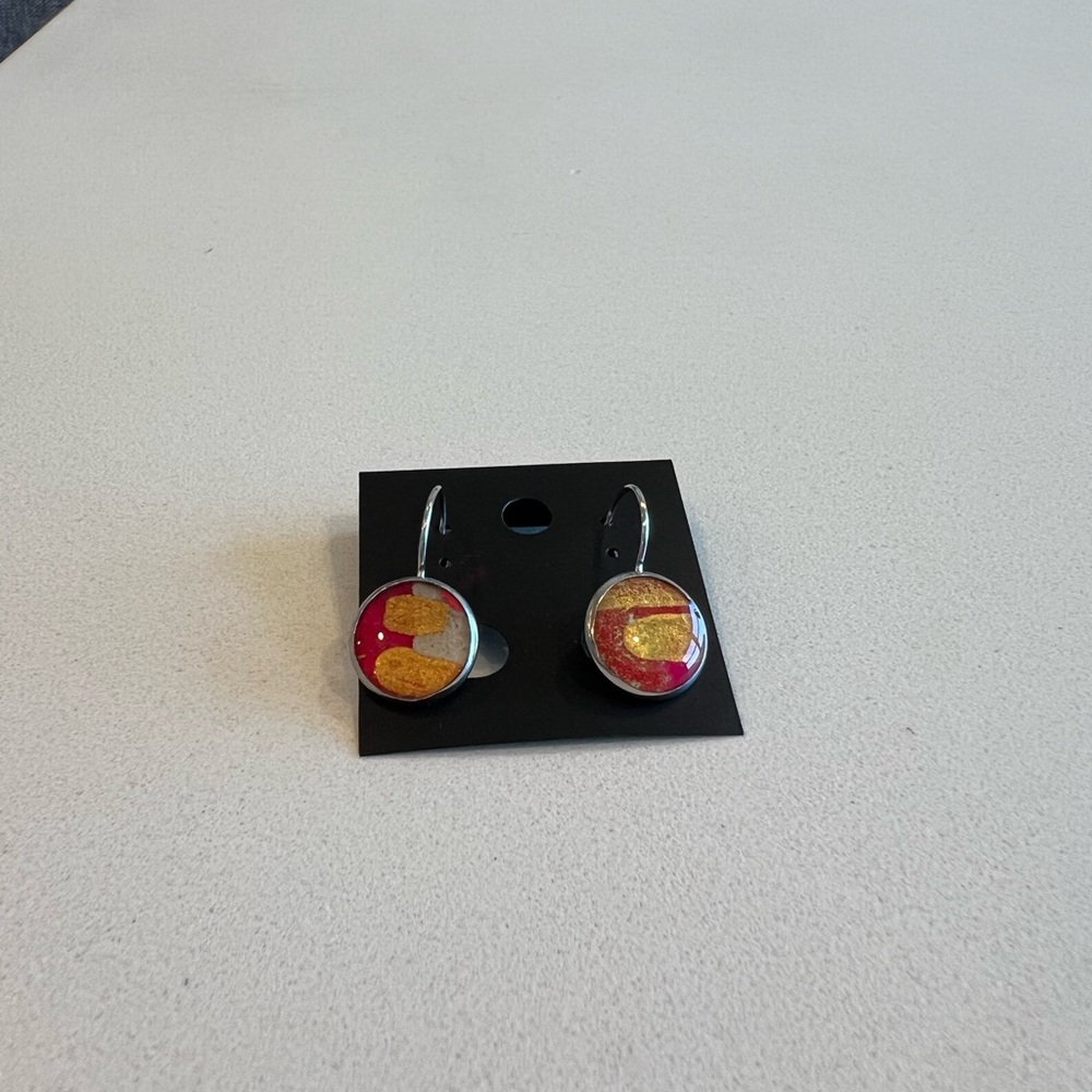 NEW art painted gold and magenta earrings